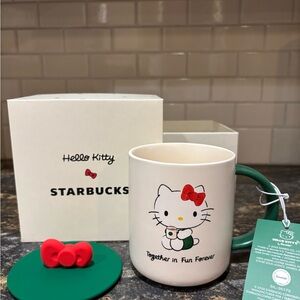 Starbucks Hello Kitty Mug with Green Handle and Red Bow Lid Limited Edition 2025